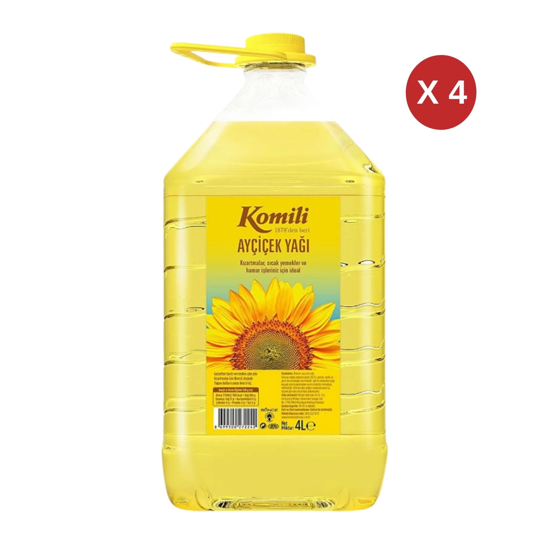KOMİLİ 4 LT KARE KUBBELİ PET AYÇİÇEK 4 ADET